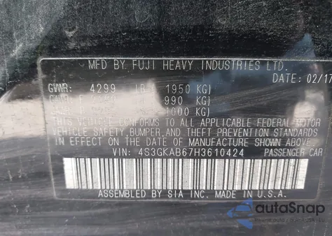 2017 Subaru Impreza 2.0I Premium from USA, damaged, VIN 4S3GKAB67H3610424